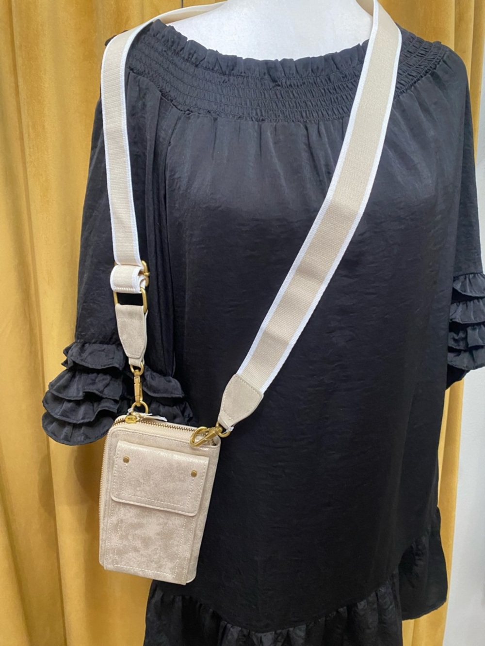 Style & Co. Taupe Crossbody Phone Pouch with Wide Stripe Strap